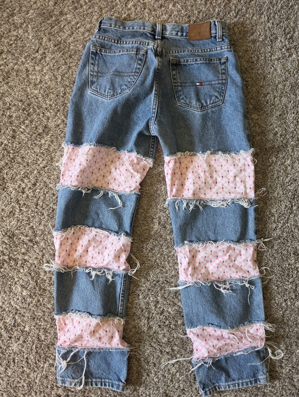 STUNNING VINTAGE Tommy Hilfiger Jeans with ONE OF A KIND STRAWBERRY PANELS